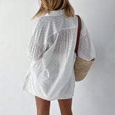 French White Jacquard Cotton Puff Sleeve Casual Shorts Suit Homewear Cool Pajamas